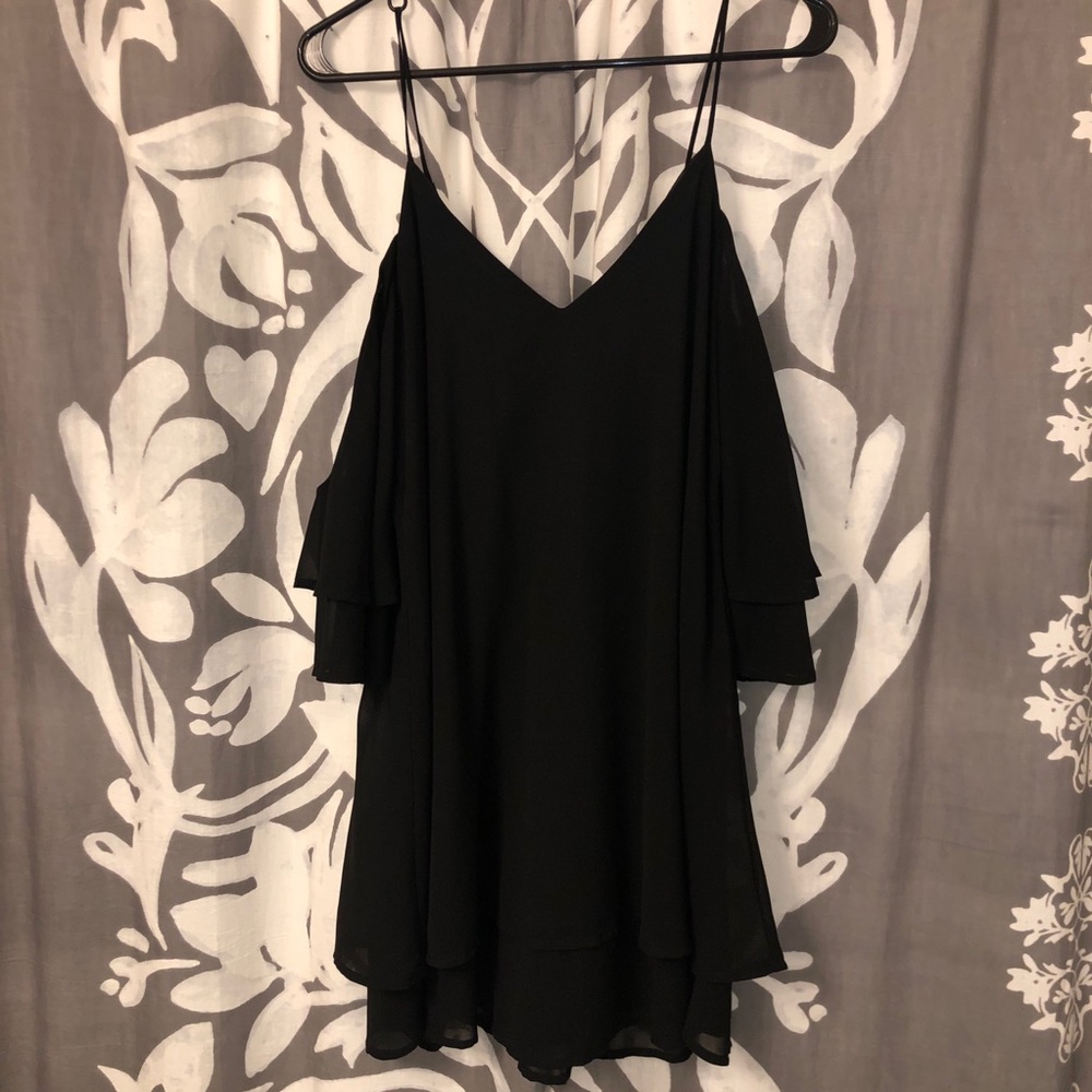 VICI Cold Shoulder Layered Black Dress